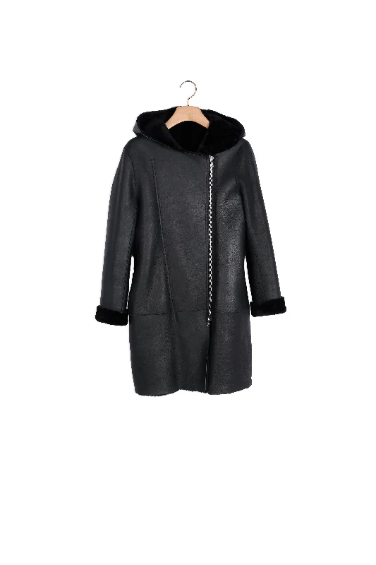 Hurry In Manteau en peau lainée avec capuche