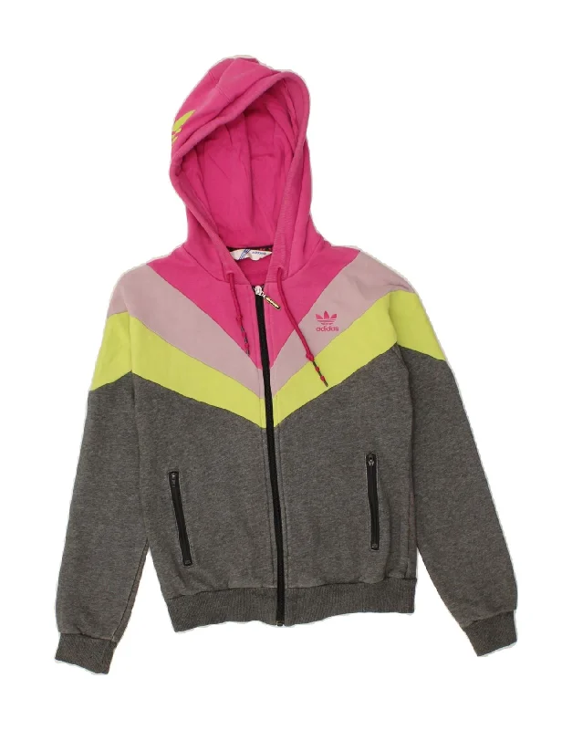 Bargain Blast ADIDAS Womens Zip Hoodie Sweater IT 44 Medium Grey Colourblock Cotton
