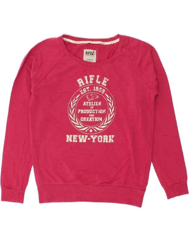 Last Chance RIFLE Womens Graphic Sweatshirt Jumper UK 12 Medium Pink Cotton