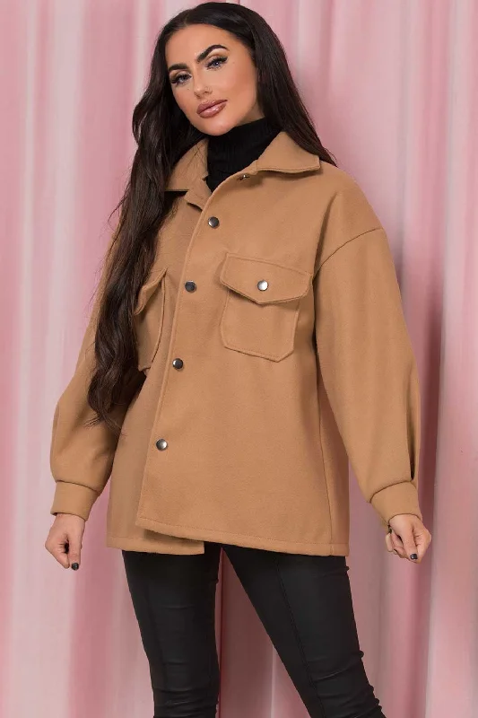 Exclusive Savings Shacket With Front Pockets Stone