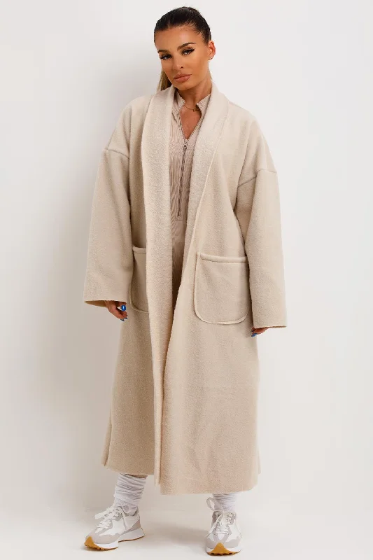 Early Access Longline Oversized Wool Look Coat With Pockets Beige