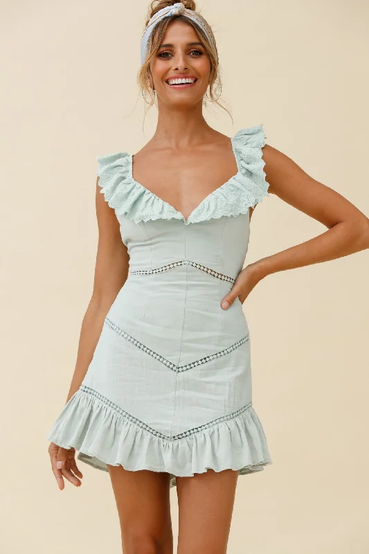 Bargain Bin Katerina Frill Trim Tied Back Dress Pistachio