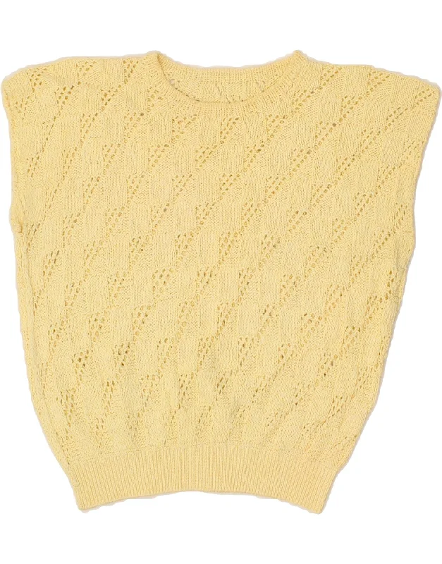 VINTAGE Womens Crop Crew Neck Jumper Sweater UK 16 Large Yellow