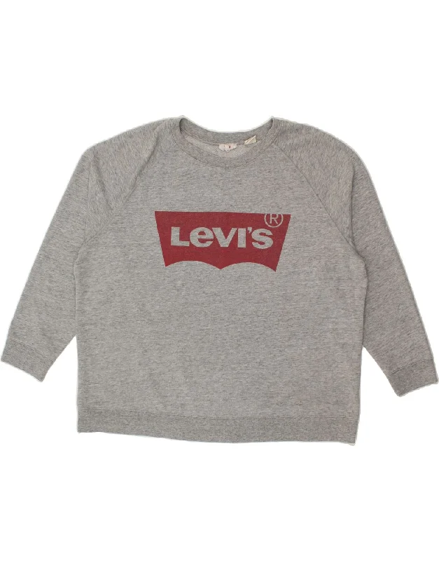 Buy Now LEVI'S Womens Oversized Graphic Sweatshirt Jumper UK 22 3XL Grey Cotton