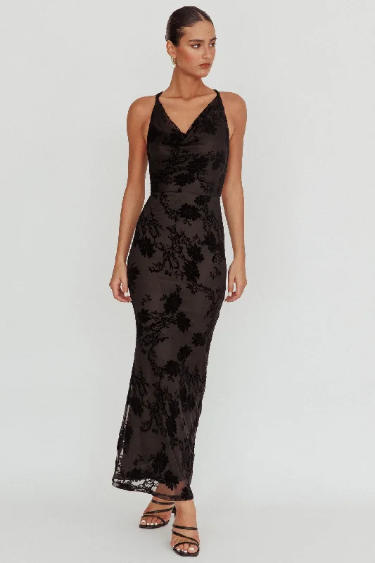 Buy Now Delancy Cowl Neck Floral Maxi Dress Black