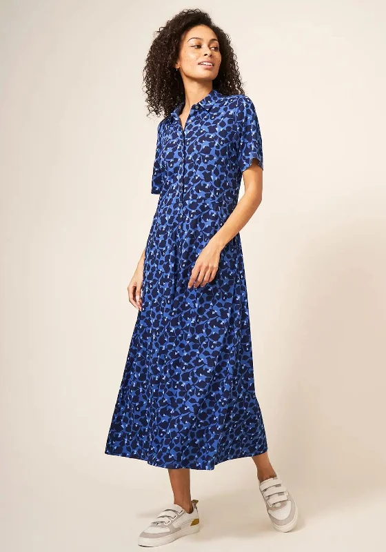 White Stuff Rua Print Jersey Midi Dress, Blue & Navy