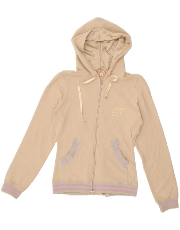 Stock Clearance BLUMARINE Womens Zip Hoodie Sweater UK 10 Small Beige Cotton