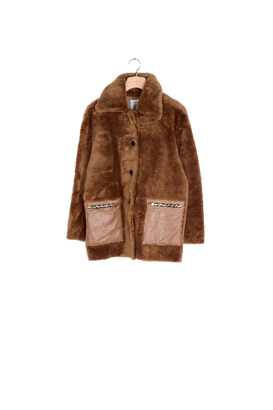 Super Sale Manteau en peau lainée à grand col
