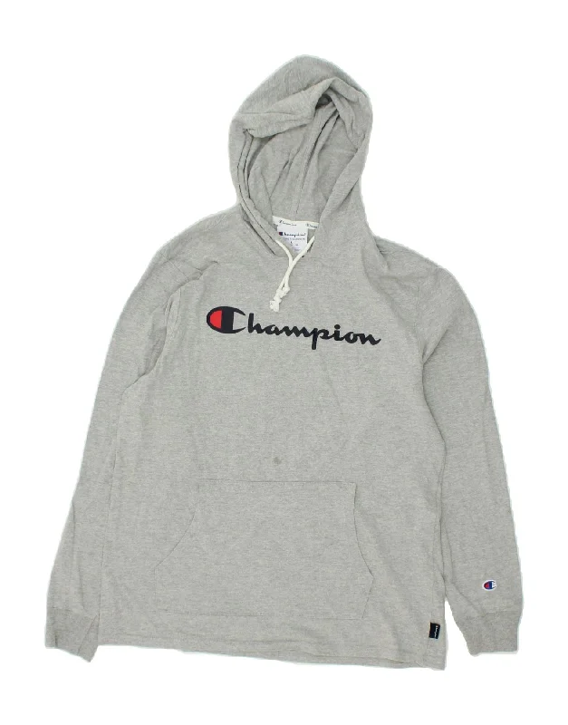 CHAMPION Womens Graphic Hoodie Jumper UK 16 Large Grey Cotton