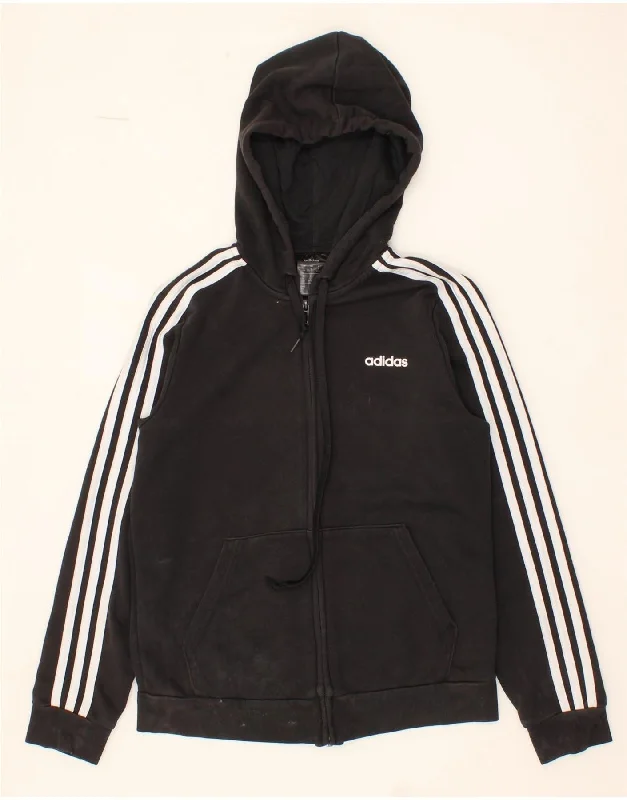 Act Fast ADIDAS Womens Zip Hoodie Sweater UK 12/14 Medium Black Cotton