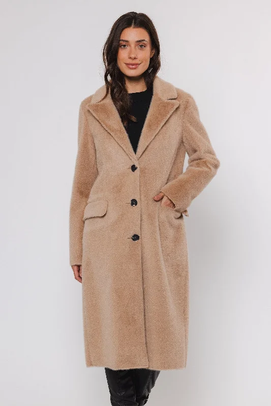 Epic Deals Rino & Pelle Saami Faux Fur Long Single Breasted Coat - Sand