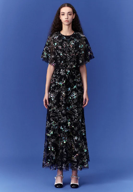 Instant Discount Sequin-embellished Mesh Cape