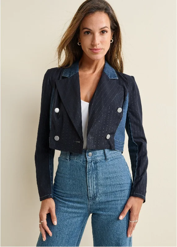 Value Deals Tweed Denim Mixed Blazer - Medium Wash