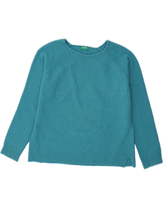Price Slash BENETTON Womens Boat Neck Jumper Sweater UK 16 Large Blue Wool
