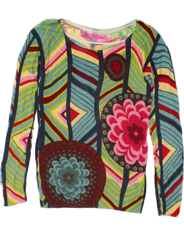 Limited Edition DESIGUAL Womens Boat Neck Jumper Sweater UK 14 Large Multicoloured