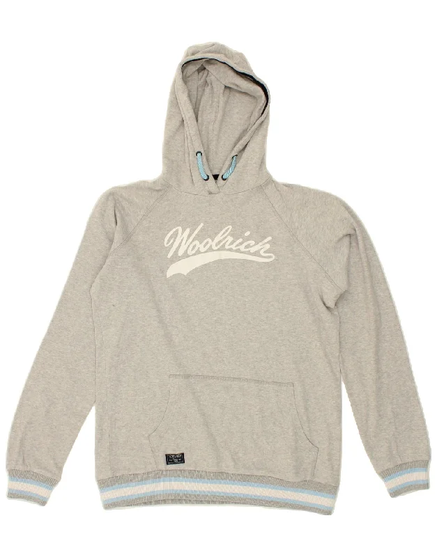 Deal Explosion WOOLRICH Womens Graphic Hoodie Jumper UK 14 Large Grey Cotton