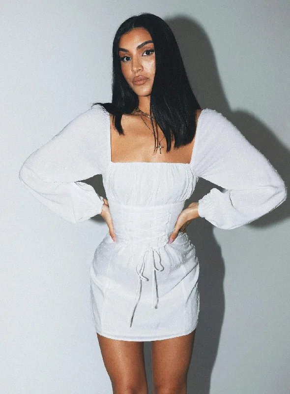 Steals and Deals Fauce Long Sleeve Mini Dress Cream