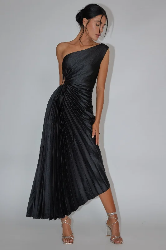 Great Deals Brooklynn One-Shoulder Accordion Pleat Dress Black