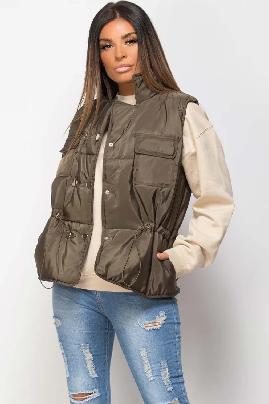 Final Sale Khaki Gilet With Drawstring Waist