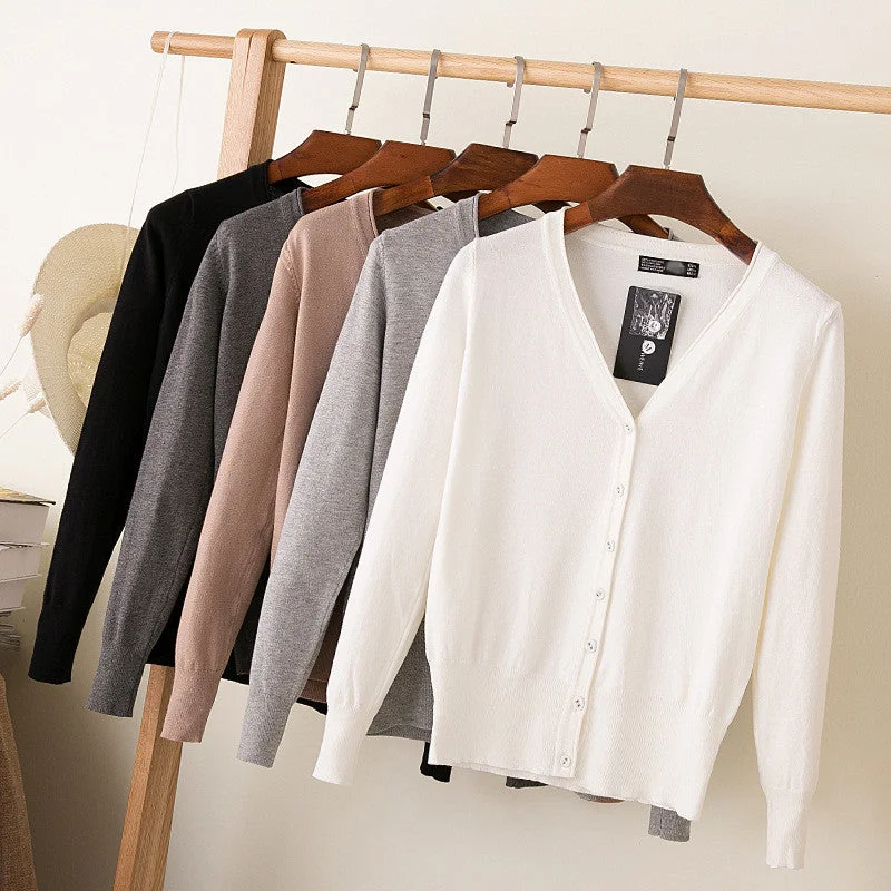 Price Drop 27 Solid Color Women Knitted Cardigan Coat Autumn Winter 2019 Casual V-Neck Long Sleeve Crochet Knit Sweater Coat Female Tops