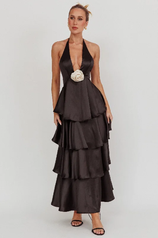 Online Specials Catalina Tiered Ruffle Rosette Maxi Dress Black
