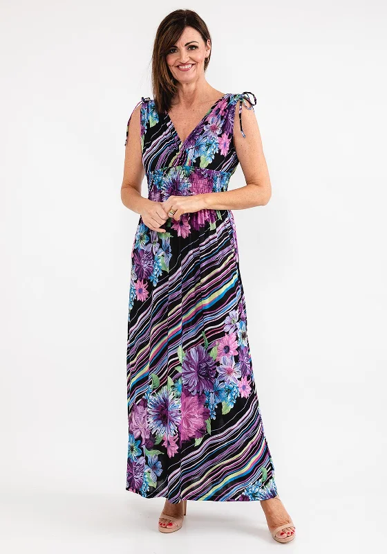 Final Markdown Seventy1 Stripe & Floral Maxi Dress, Black & Lilac Multi
