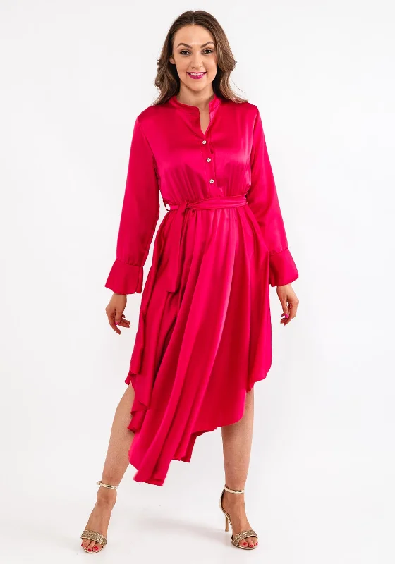 Major Savings Seventy1 One Size Satin Curved Hem Midi Dress, Cerise