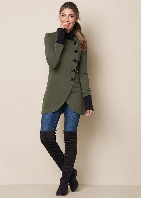 Blowout Deals Knit Button-Front Coat - Olive