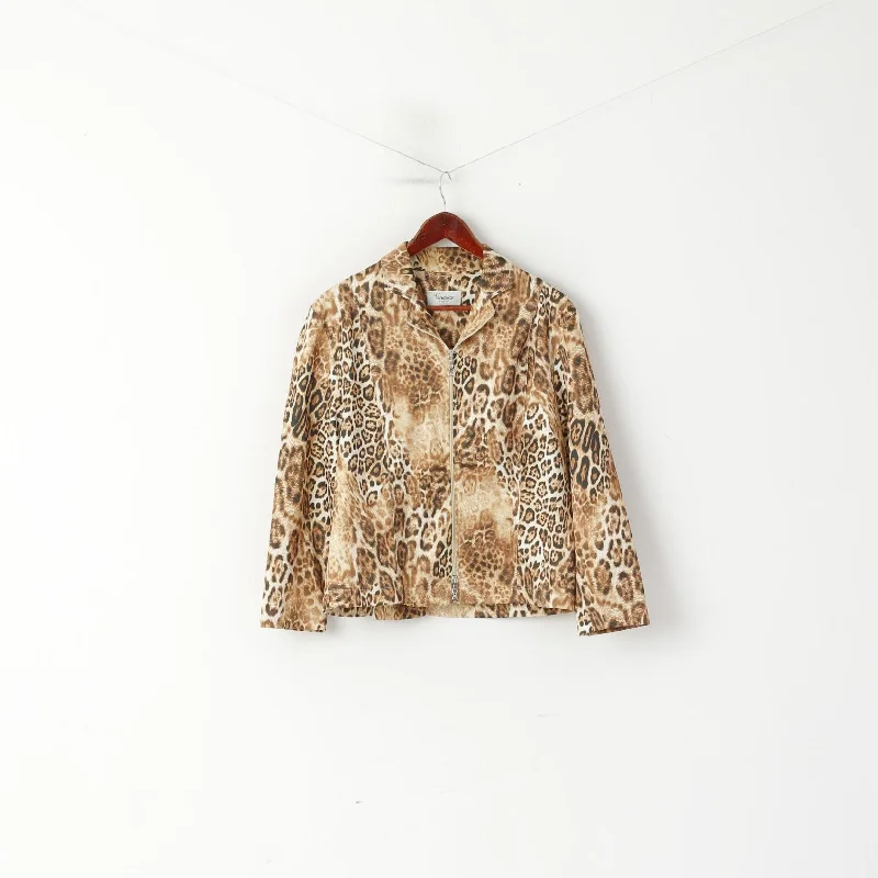 Deep Discounts Vendome Paris Women 40 M Jacket Brown Cheetah Shoulder Pads Full Zip Vintage Top