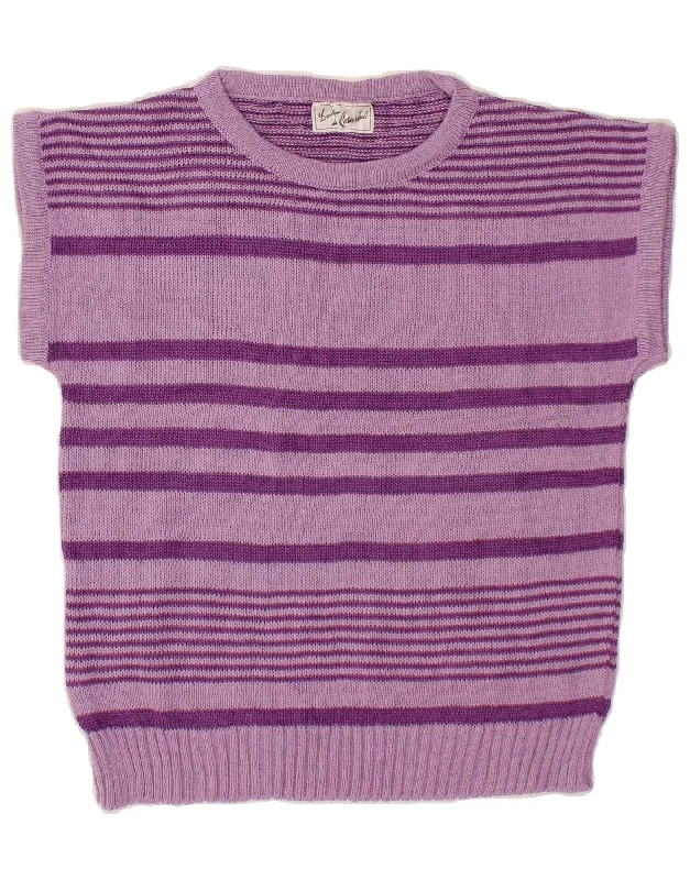 Special Discount VINTAGE Womens Short Sleeve Crew Neck Jumper Sweater UK 12 Medium Purple