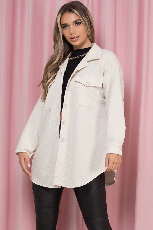 Lowest Price Oversized Beige Shacket Quilted