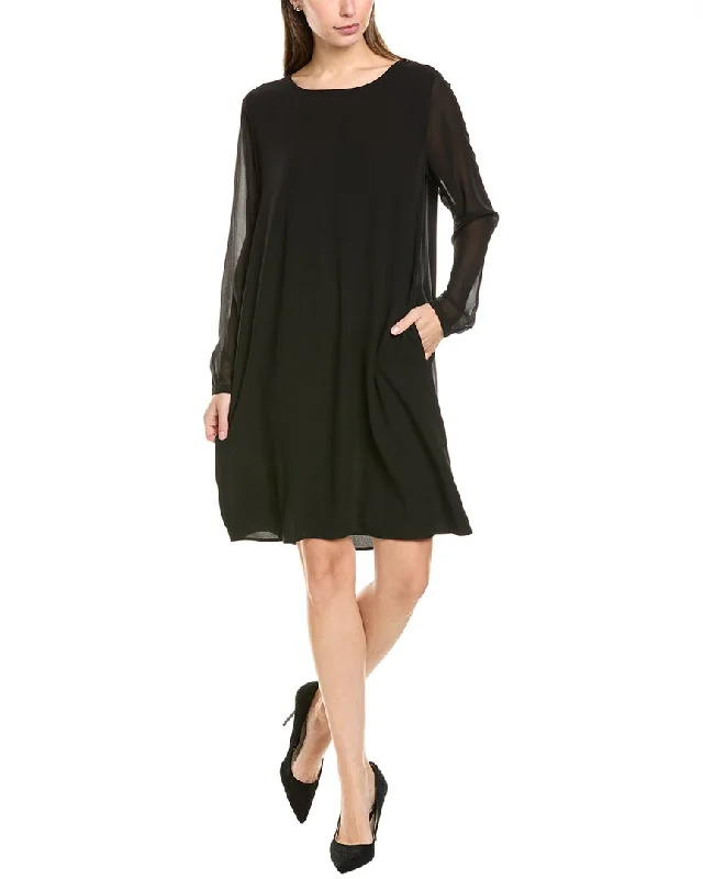 EILEEN FISHER Sheer Sleeve Silk Shift Dress