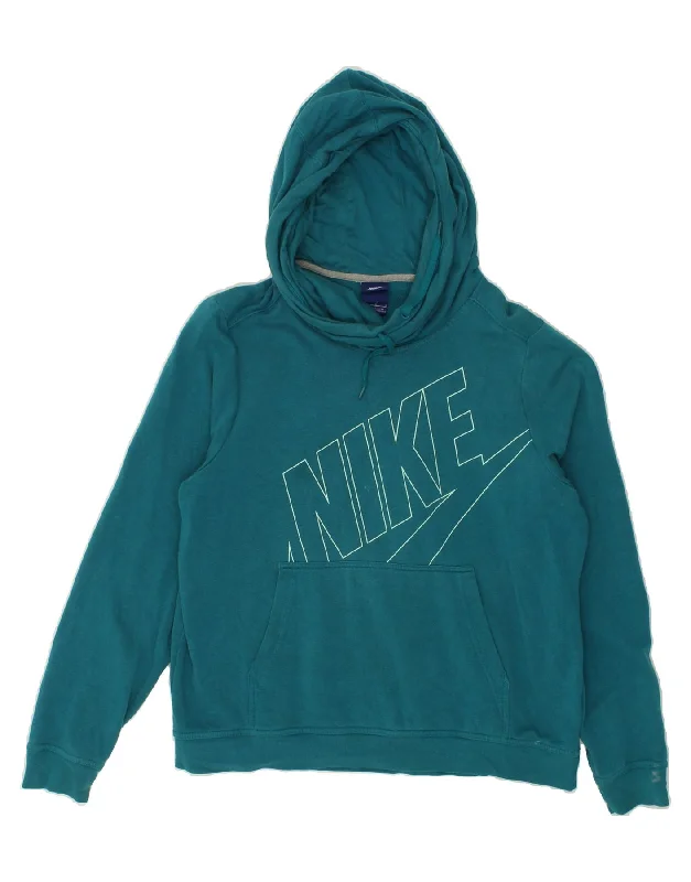 Final Clearance NIKE Womens Graphic Hoodie Jumper UK 14 Large Turquoise Cotton