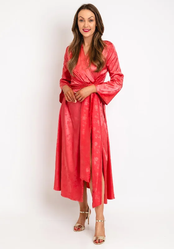 Take Advantage Cayro Sofia Satin Wrap Midi Dress, Coral