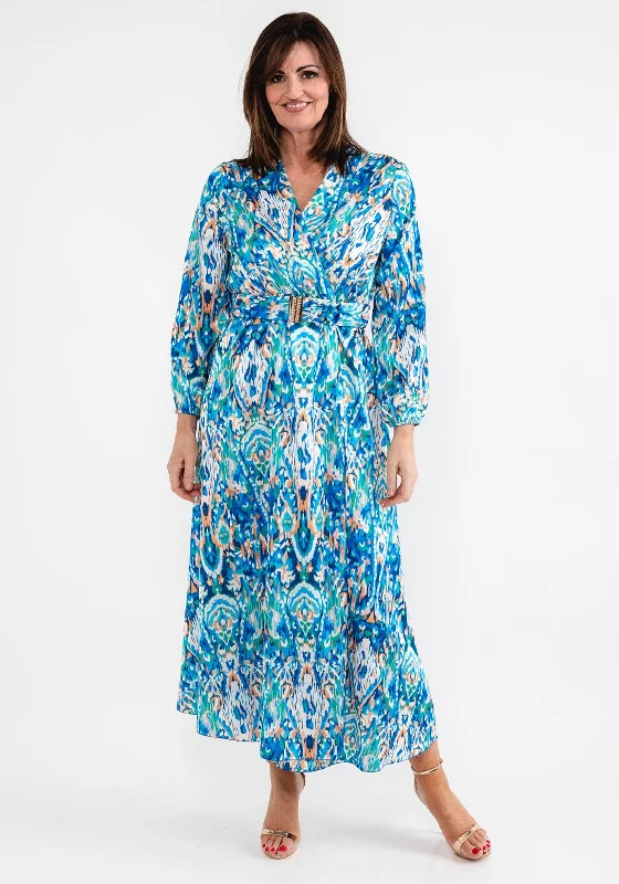 Discount Mania Seventy1 One Size Satin Print Wrap Maxi Dress, Blue