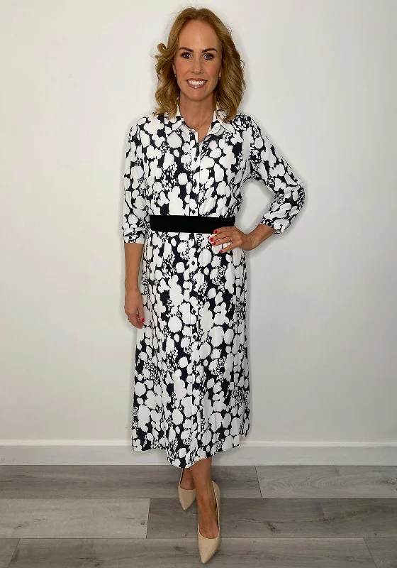 Hurry In Lizabella Chiffon Splat Print Shirt Maxi Dress, Black & White