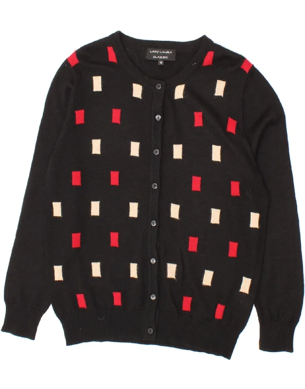 Lowest Price VINTAGE Womens Classic Cardigan Sweater UK 16 Large Black Geometric Wool Lowest Price VINTAGE Womens Classic Cardigan Sweater UK 16 Large Black Geometric Wool