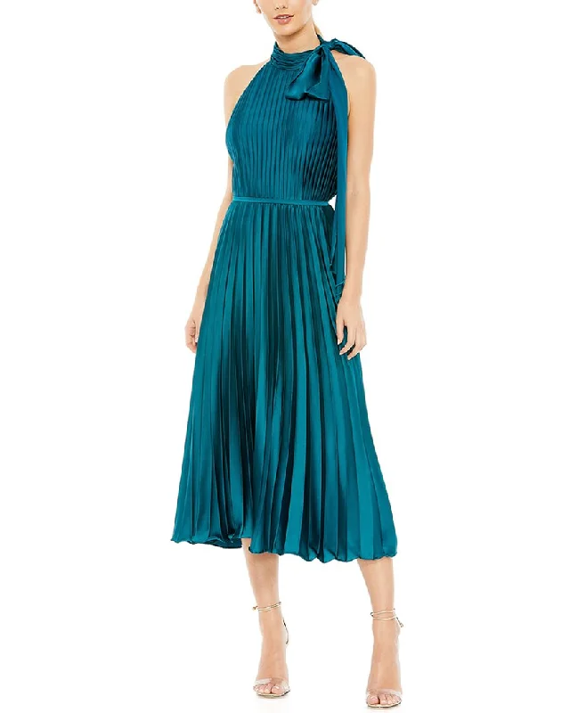 Huge Discounts Mac Duggal Pleated High-Neck Kitten Bow Midi Dress