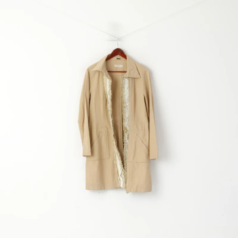 Online Specials Mango Suit Women XXL(L) Open Front Coat Beige Cotton MNG Long Frills Casual Top