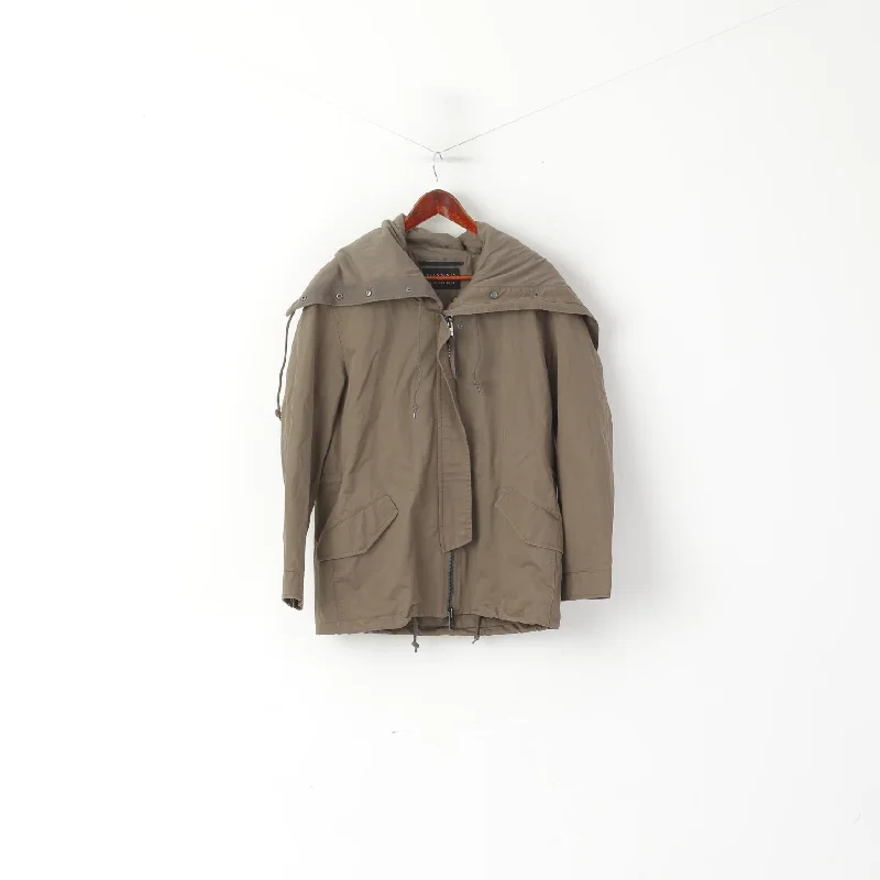 Value Deals AllSaints Women 10 38 M Jacket Khaki Cotton Arton Full Zip Hooded High Collar Top