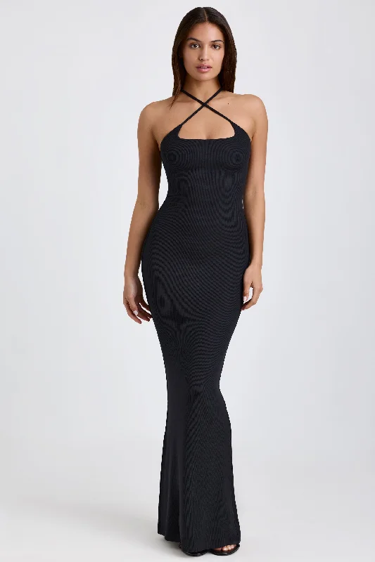 Big Savings Ribbed Modal Halterneck Maxi Dress in Black