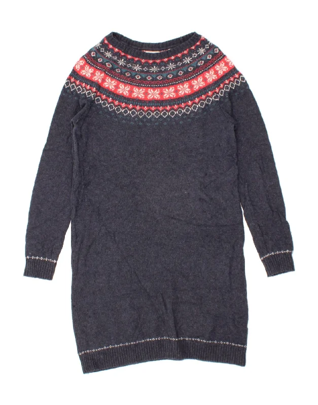 FAT FACE Womens Jumper Dress UK 10 Small Navy Blue Fair Isle Cotton