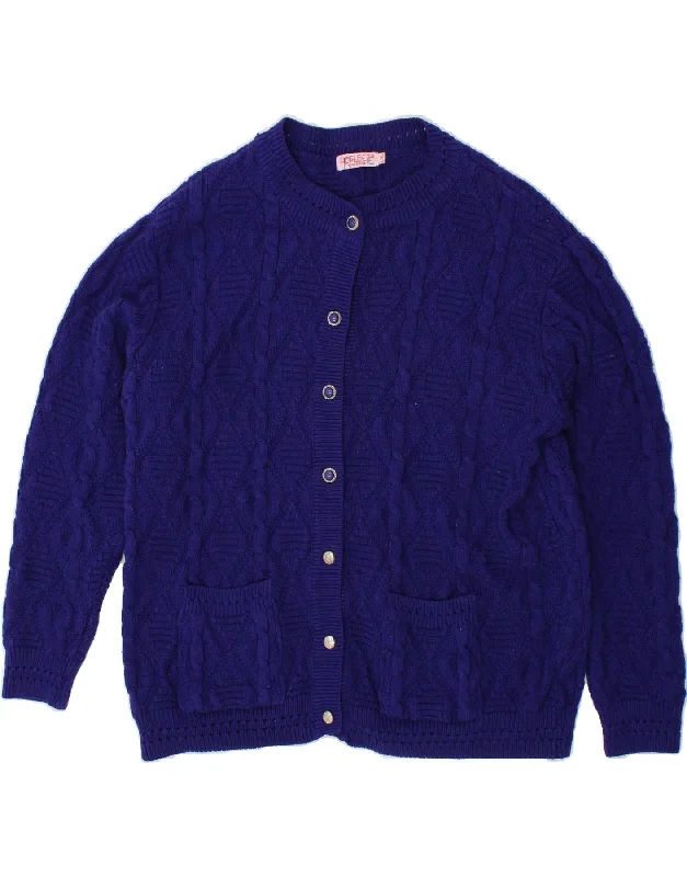 VINTAGE Womens Cardigan Sweater UK 16 Large Navy Blue Polyester