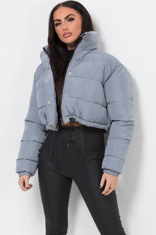 Super Bargain Crop Puffer Jacket Grey
