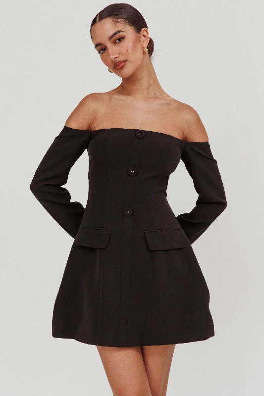 Don't Miss Cherry Wine Off Shoulder Mini Dress Black