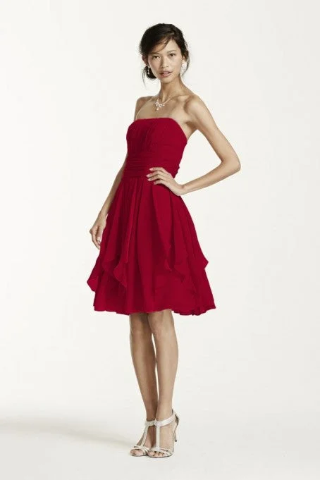 Super Savings David's Bridal Strapless Short Chiffon Dress with Layered Skirt (