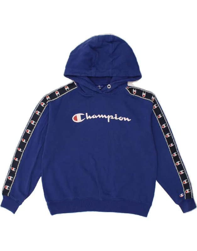 CHAMPION Womens Oversized Graphic Hoodie Jumper UK 10 Small Navy Blue