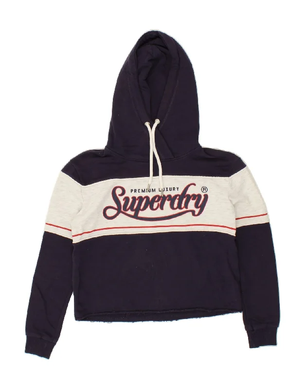 Special Price SUPERDRY Womens Heritage Graphic Hoodie Jumper UK 8 Small  Navy Blue
