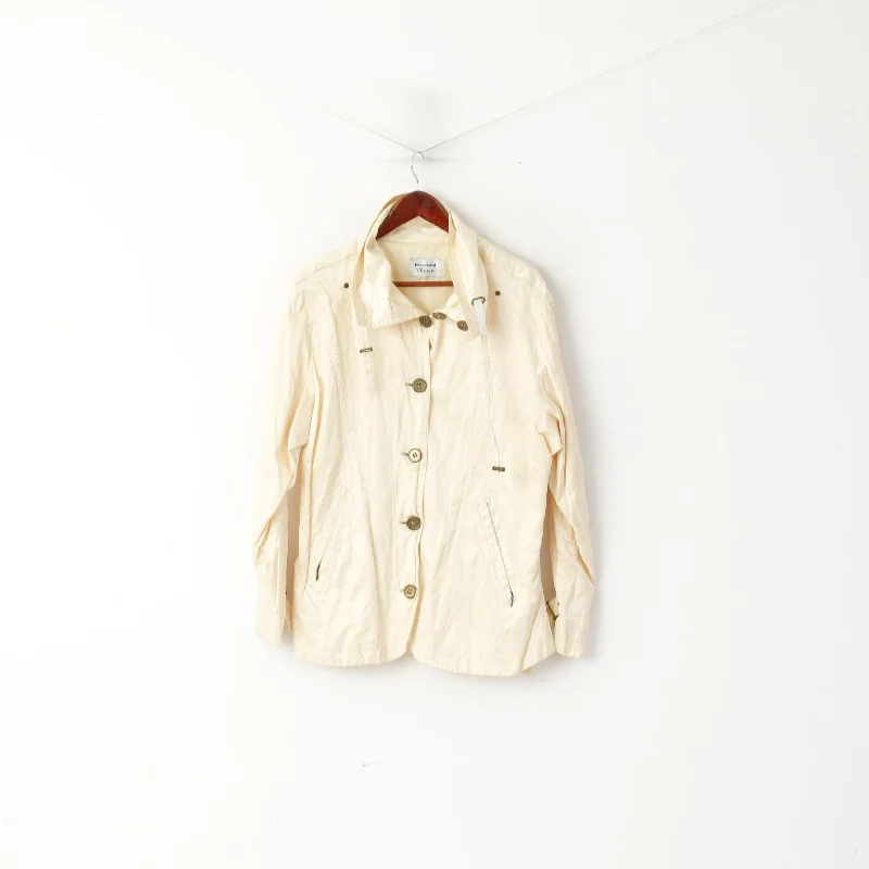 Price Cut Personal Choice Women L Jacket Ecru Shiny Cotton Metal Vintage Single Breasted Top