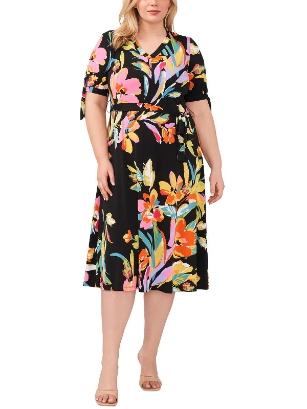 While Supplies Last Plus Womens Floral Print Polyester Midi Dress